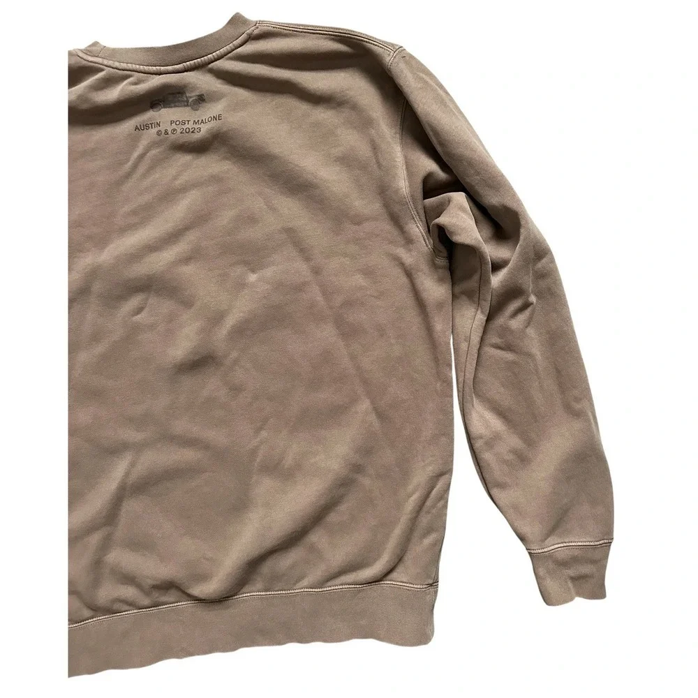 Post Malone‎ Brown 2023 Tour Austin Keys Graphic Crewneck Sweatshirt Size L READ